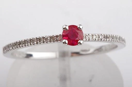Ring Weiß Gold 18K 750 mit Rubin Brillanten Diamanten Grösse 56 Neu! .