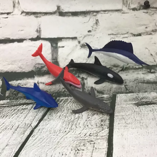 Marine Animal Figures Shark Orca Whales Sword Fish Sea Life Lot Of 5