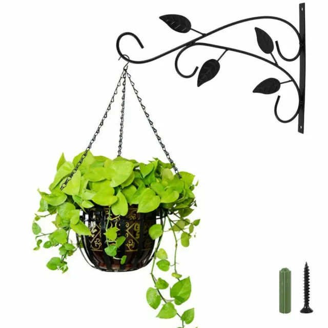 🔥Black Metal Outdoor Garden Hanging Basket Wall Bracket Hook Hanger Flower Plan