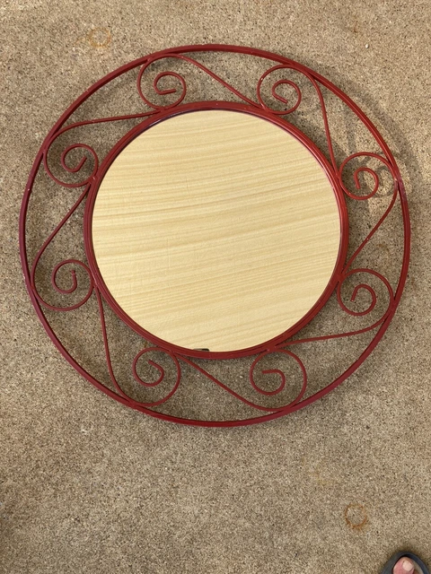 Vintage Red Round  Wall  Mirror Wrought Iron