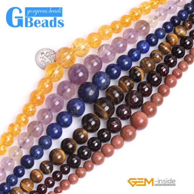 Assorted Graduated Gemstone Round Beads For Jewelry Making Free Shipping 15" GB