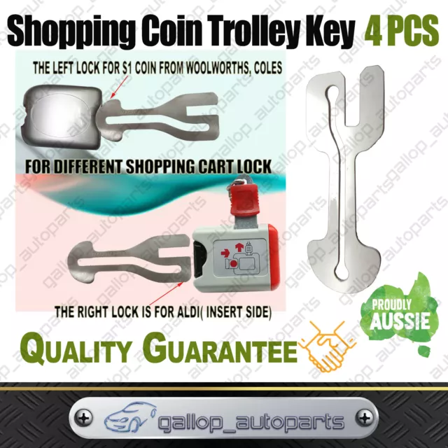 4pcs $1 COIN SLOT Removable Shopping Trolley Key ALDI WOOLWORTHS COLES MARKET