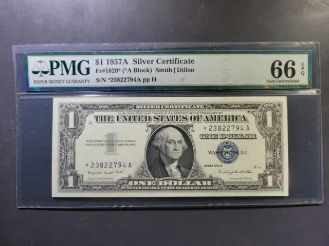 1957-A U.S. $1 Silver Certificate - STAR NOTE (A) - Fr. #1620* - MS-66 EPQ (PMG)
