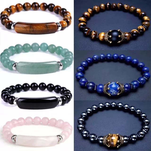 Tiger Eye Natural Stone Beaded Bracelet Elasticity Bangle Women Men Jewelry Gift