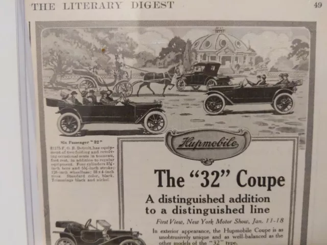 Vintage 1913 Hupp "32" Motor Car Auto Ad Horse Buggy Detroit Runabout Coupe