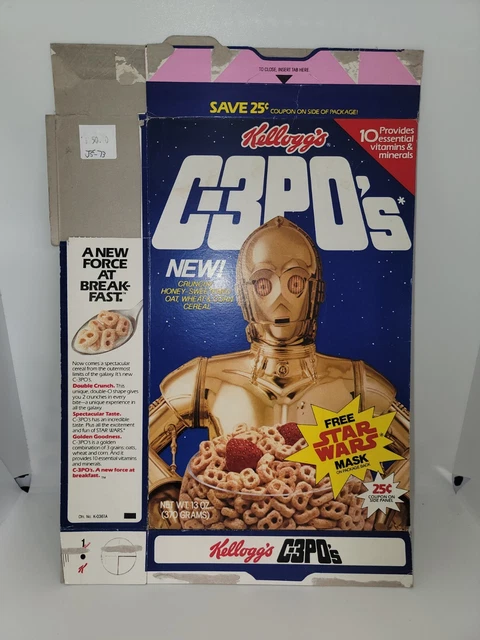 Kelloggs C3PO's used cereal box  (StormTrooper Mask) Flattened Star Wars Vintage