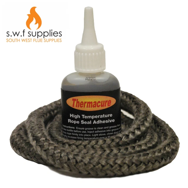 BLACK STOVE/FIRE ROPE 8mm 2m Length & Glue Kit Woodburner Log Burner