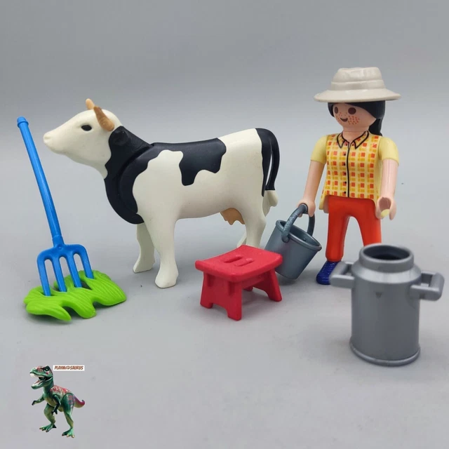 Vache Playmobil Blanche Tachetée Noir (T3173) - Jaunie - Occasion Pour Ferme