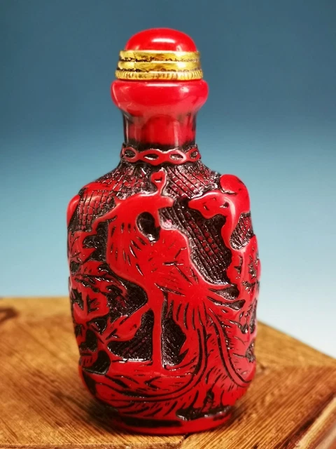 Good Chinese Old Collection Exquisite Red Coral Carved Phoenix Snuff Bottle DA8