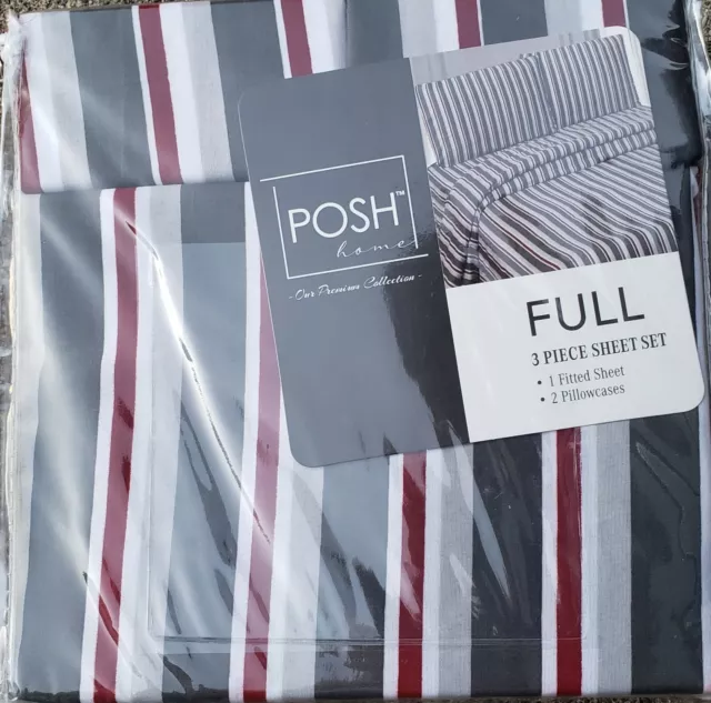 Posh Home Full Size 3 Piece Sheet Set one fitted sheet 2 pillowcases New