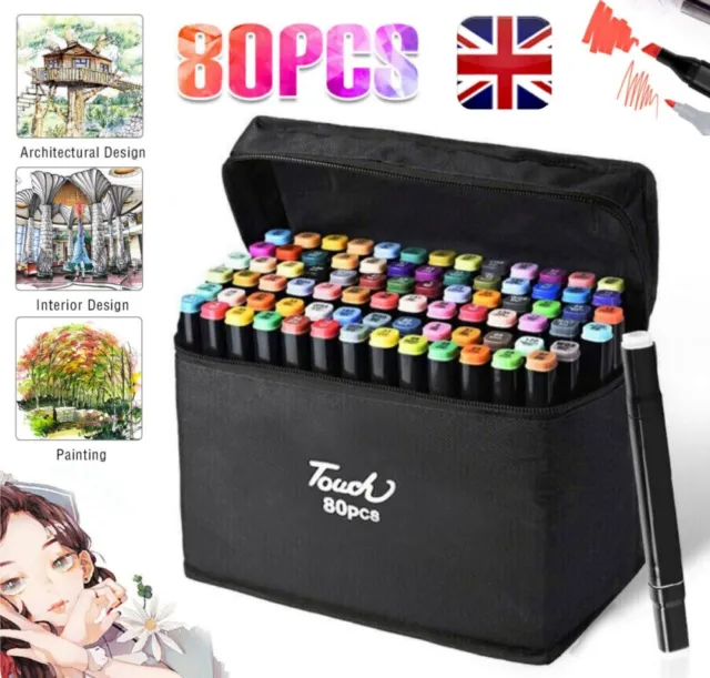 80 Colors Oily Alcohol Twin Tips Graphic Art Markers Pens Fine Broad Gel  Pens UK