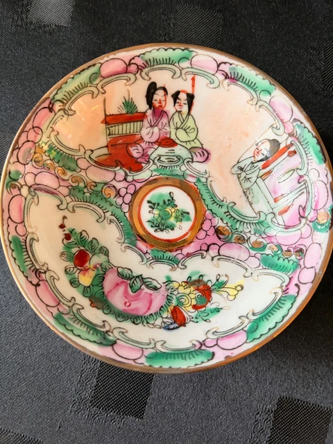 VINTAGE CHINESE ROSE Medallion Porcelain Mini Saucer Tiny Pin Dish ...