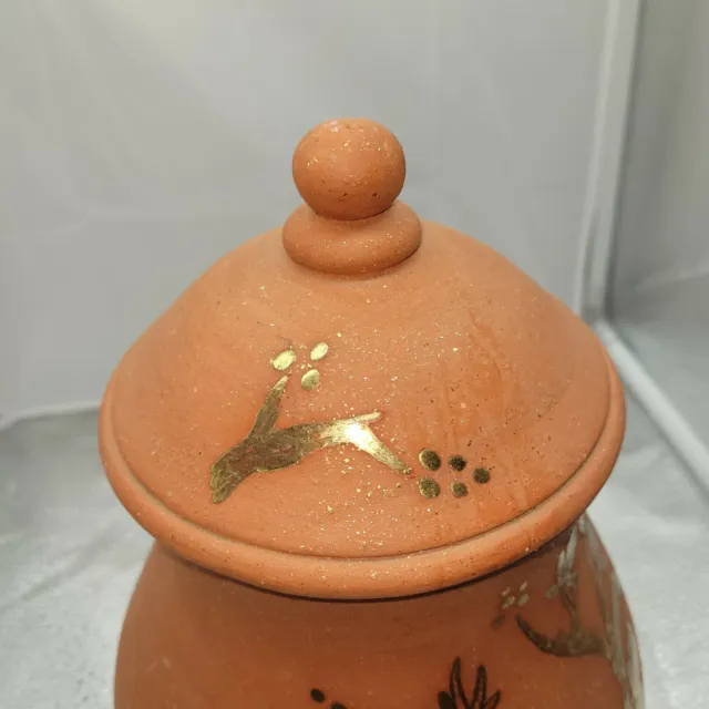 11 Zoll Porzellan Terra Cotta orange strukturiert handbemalt Urne Gin Glas mit goldenen Blumen 7