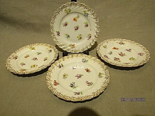Set 4 Dresden Porcelain Hand Painted Franziska Hirsch Plates 4.75" dia 1893-1930