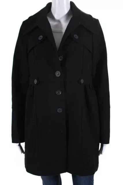 DKNY Womens Wool Collared Long Sleeve Double Breasted Pea Coat Black Size S