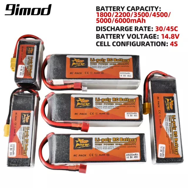 Zop Power 14.8V 4s 1800/3500/6000mAh 30C 45C Lipo Akku XT60 für RC Auto Boot