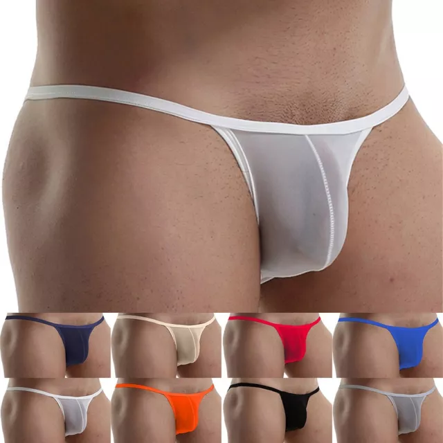 Mens Sexy See-Through Breathable Panties Ice Silk Low-Rise Briefs Underwear  Size