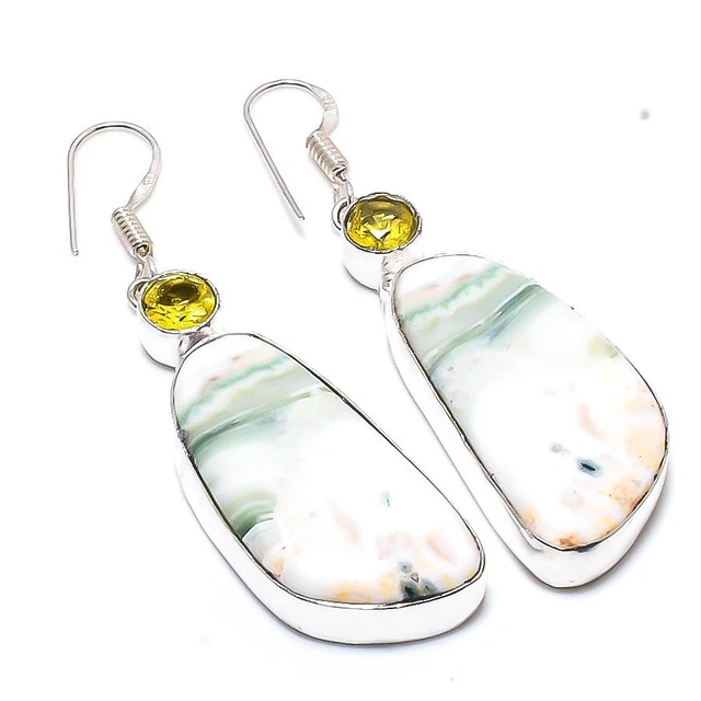 Imperial Jasper, Citrine Gemstone Handmade Gift Jewelry Earring 2.36" l603