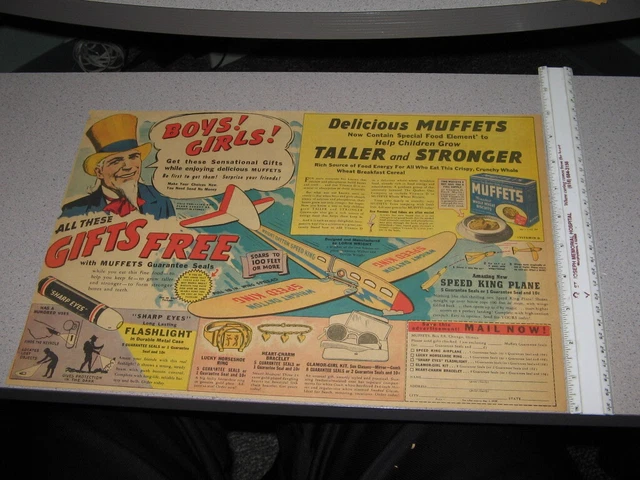 newspaper ad 1930s UNCLE SAM MUFFETS Dayton Speed King cereal box premium #2