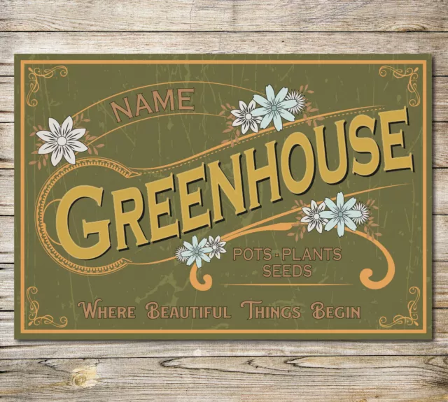 Personalised Greenhouse Sign Metal Garden Wall Door Decor Vintage Retro Plaque