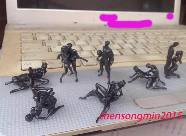7 Pcs Black Solid Bronze Copper Statue Hand Carved Nude Love Man Woman Amulet