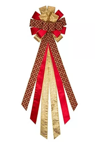 Christmas Tree Topper,33x13 Inches Red Toppers Bow with Gold Sequin for  Christmas Decoration