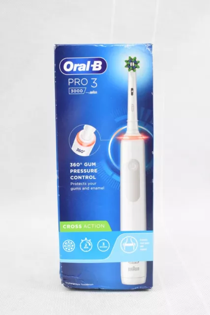 Oral-B Pro 3000 Cross Action Rechargeable Electric Toothbrush White Handle