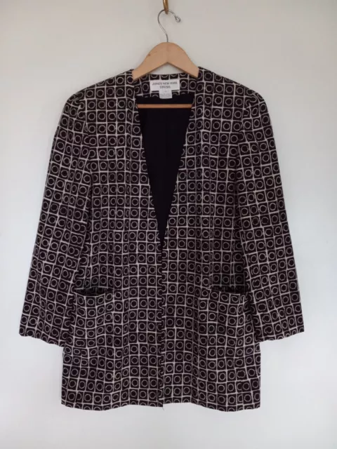 Vintage Jones New York Jacket 10 Black Tan Geometric Long Sleeve Tunic Lined