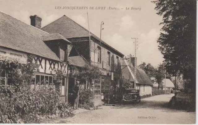 ancienne carte postale jonquerets de Livet commerce Broglie épicerie menuiserie