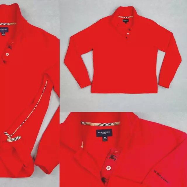 BURBERRY GOLF Womens Size Medium Red Long Sleeve Polo Shirt 100% Cotton