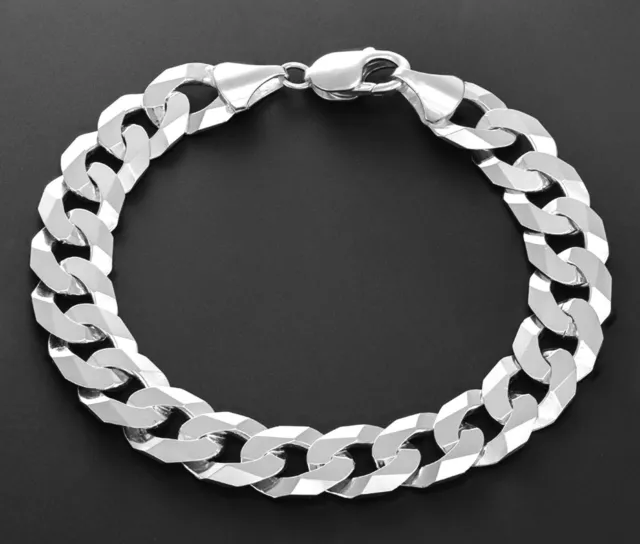 Sterling Silver Men's Curb Bracelet - 11mm Width - 8.5 inch - SOLID 925 SILVER