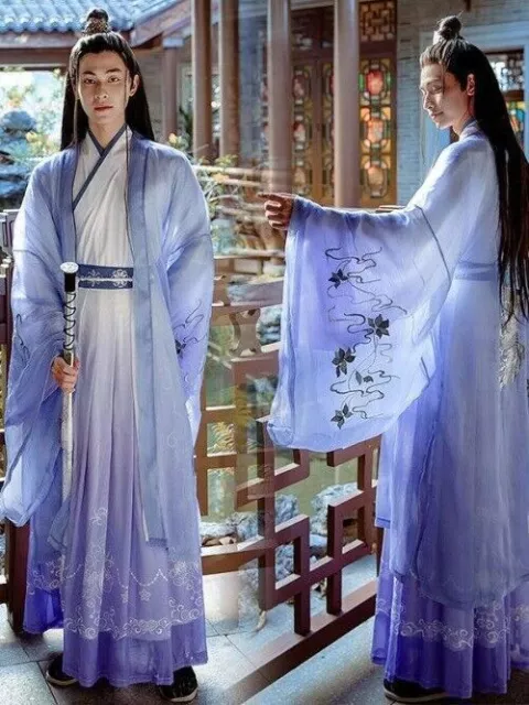 Chinese Men Hanfu Dress Set Cross Collar Oriental Ancient Wuxia Fancy Outfit