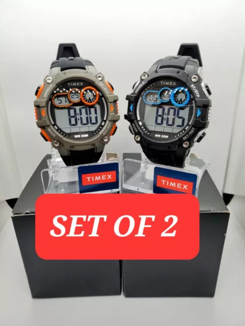 Timex Men's SET OF 2 Big Digit DGTL 48mm Black/Blue & Orange/Gray