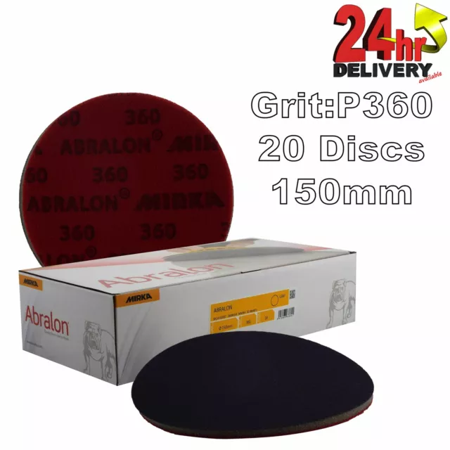 Mirka Abralon 150mm 6" P360 Grit 20x HookNLoop Foam Fine Finishing Discs Pad