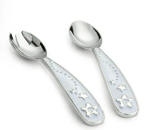 New 4011804 Baby Boy Christening or Baby Shower Fork & Spoon Gift Set