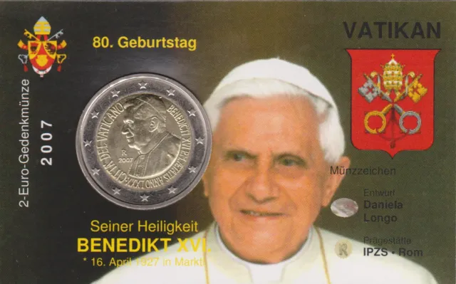 2 Euro VATIKANSTADT 2007 * 80. Geburtstag Papst BENEDIKT XVI. * + CoinCard