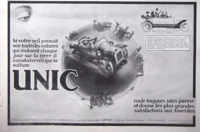 Publicité Presse 1913 Unic Chassis 12 Hp 4 Cylindres Carrossé Torpédo 6 Places
