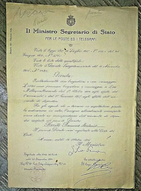 Nn974-Luigi Fera-Ministro Delle Poste-Autografo