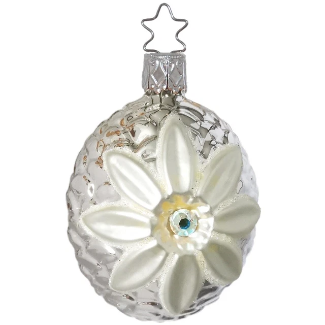 Blüte silbern viktorianisch 6cm Inge-Glas® Nostalgischer Weihnachtsschmuck