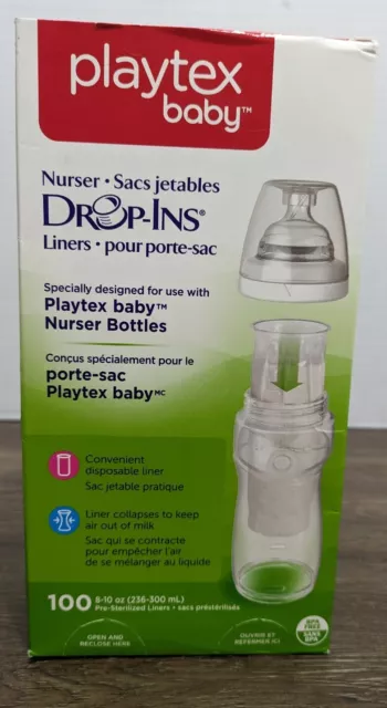 Playtex Drop-ins Baby Nurser Bottle Liners 8-10oz 100 Count NEW Open Box