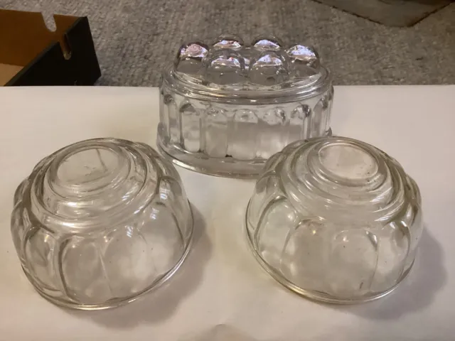 3 X Vintage Jelly Moulds -  Round and Oval Depression Glass