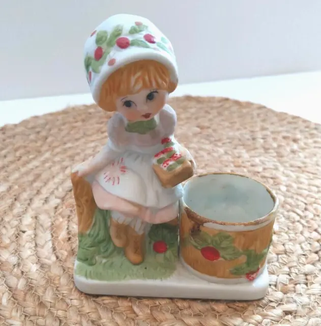 Strawberry patches porcelain figurine votive candle holder Jasco 1980