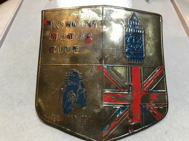 antique original Brass shield London Motor Club founded 1904 3 1/2"x 3 1/4"