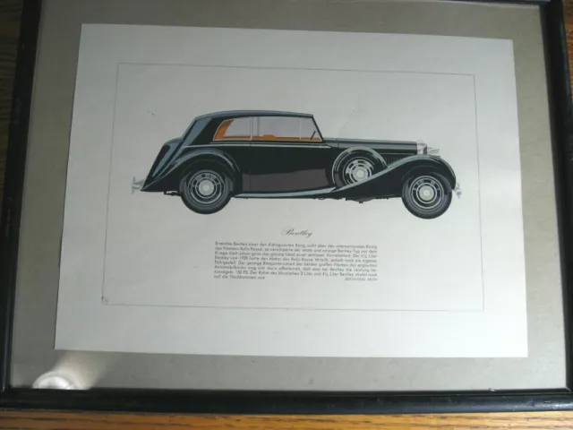 Vintage Framed 1939 4 Litre Bentley Art Print, Hans Muth German Text