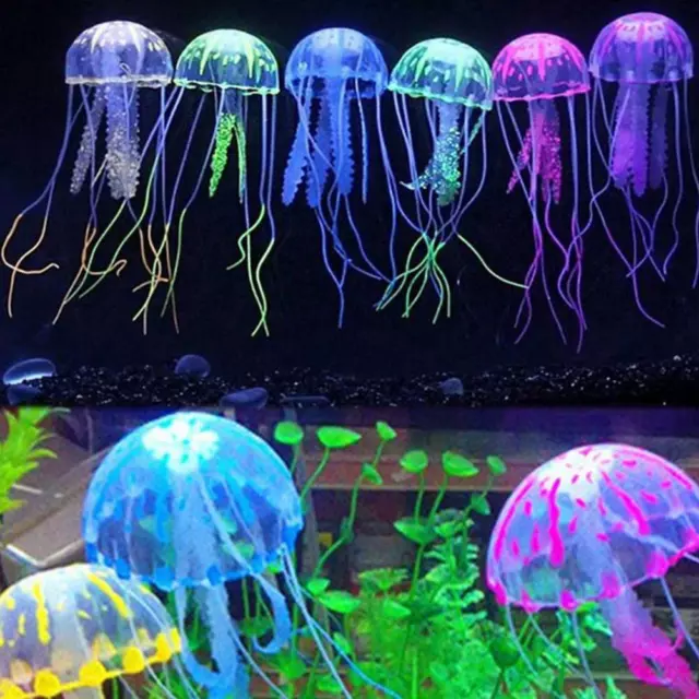 Floating Jelly Fish Glowing Effect Aquarium Tank Ornament Fish Safe A7Z8
