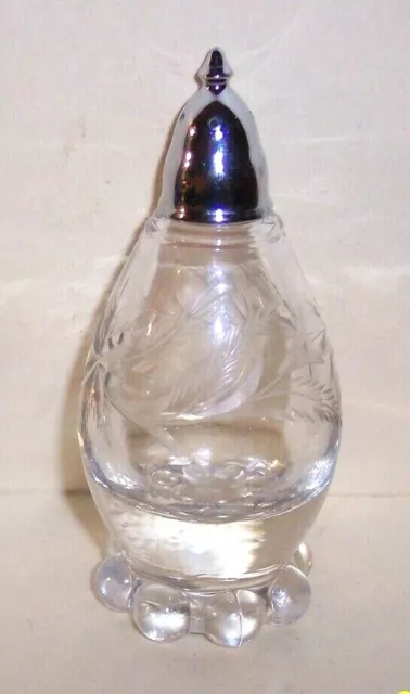 IMPERIAL CANDLEWICK Crystal FLORAL ETCHED Footed Salt OR Pepper Shaker 4 1/2”