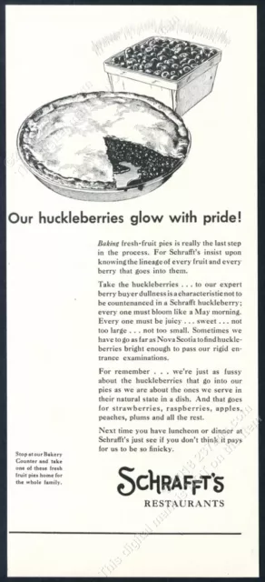 1934 Schrafft's restaurant New York City huckleberry pie art vintage print ad