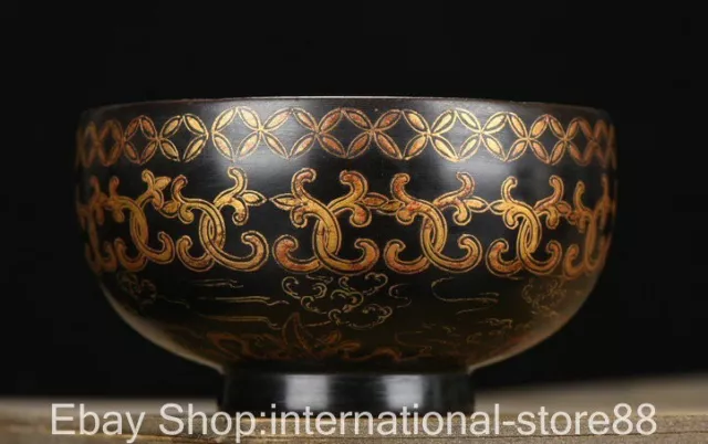 4.8" Qianlong Marked Old Chinese Lacquerware Gilt Dynasty Palace Flower Bowl