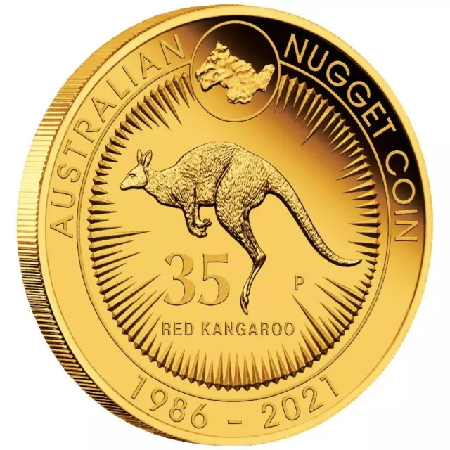 Goldmünze Känguru Nugget 35. Jubiläum 2021 - Australien - im Etui - 1/4 Oz PP