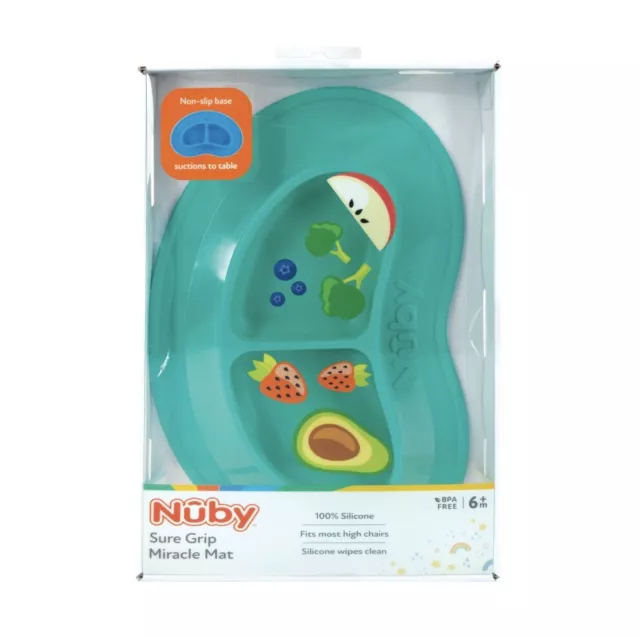 Nuby Baby Led Feeding Sure Grip Miracle Mat Section Toddler Plate Silicone 6+ M